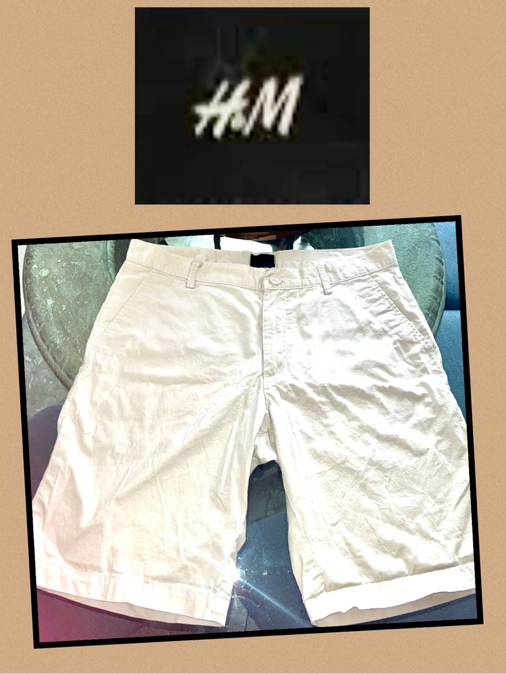 H&M Men's Flat Front Shorts in Light Beige Sz 32R